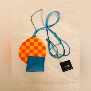 mia inspirations resin geometric Orange and Blue Checkered Pendant Necklace